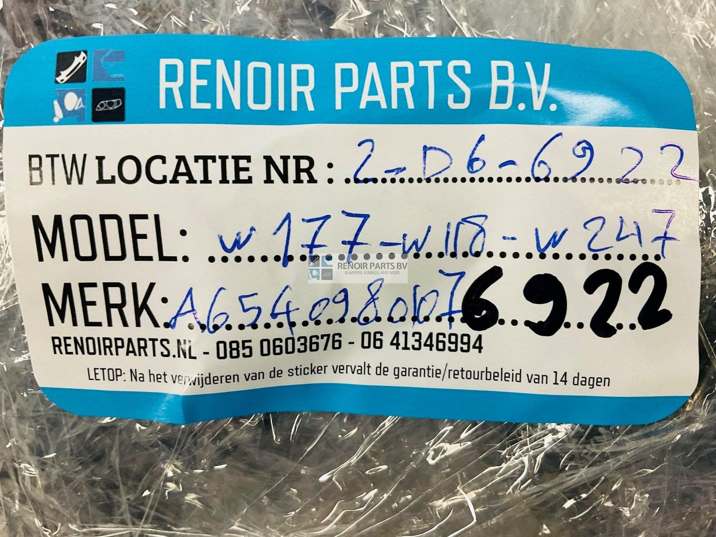 Intercooler Slang W177 W118 W247 A6540942200 / Q02 2-D6-6922A air conditioning hose usado en Menorca foto 6