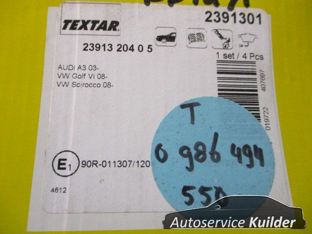 Remblokken voorzijde Audi S3 VW Golf R Audi TT Scirocco BP1471 Textar 2391301 8J0698151A brake pad set usado en Menorca foto 5