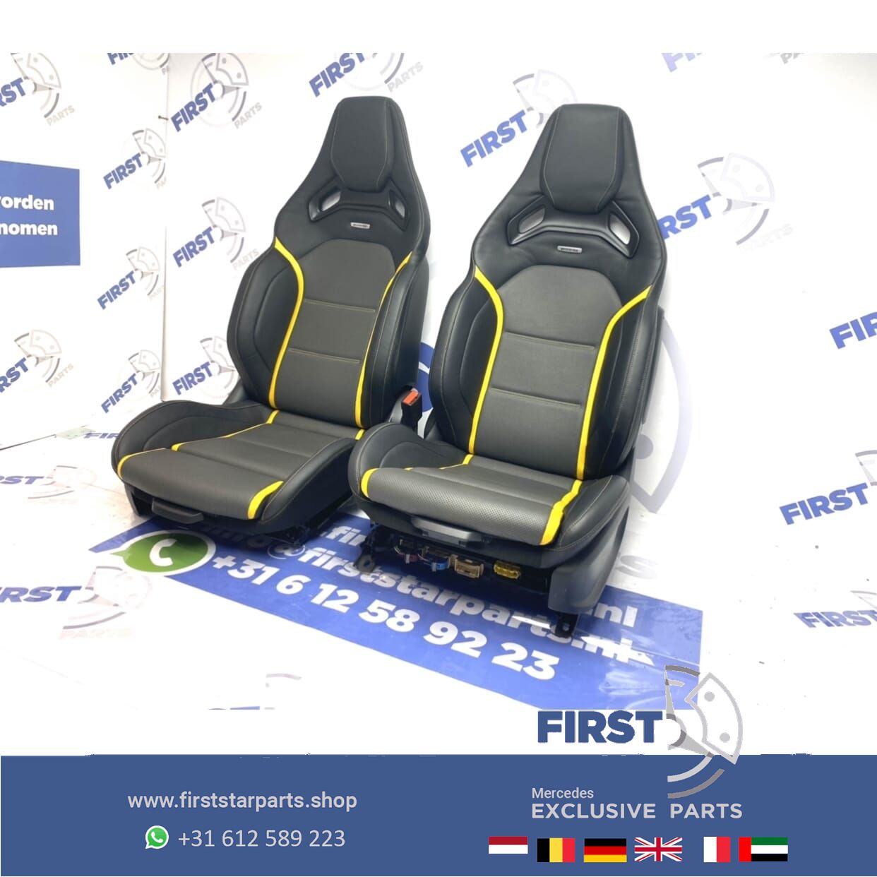 W118 C118 X118 CLA 45 AMG PERFORMANCE STOELEN LEER ALCANTARA GEEL EDITION 1 originalineel Mercedes ZETELS SET LR 2018-2022 seat left and right usado en Menorca foto 2