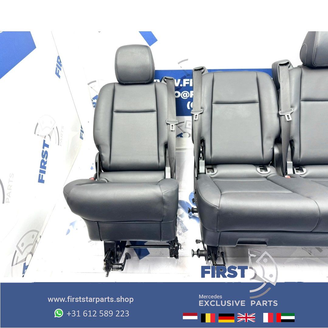 W447 VITO / V Clase ACHTERBANK ZWART LEER interieur Mercedes VClase 2016-2023 ACHTER ZETELS 447 BEKLEDING STOELEN LEDER NEERKLAPBAAR SET VAN 3 (2+1) COMFORT EDITION chairs and bench usado en Menorca foto 4