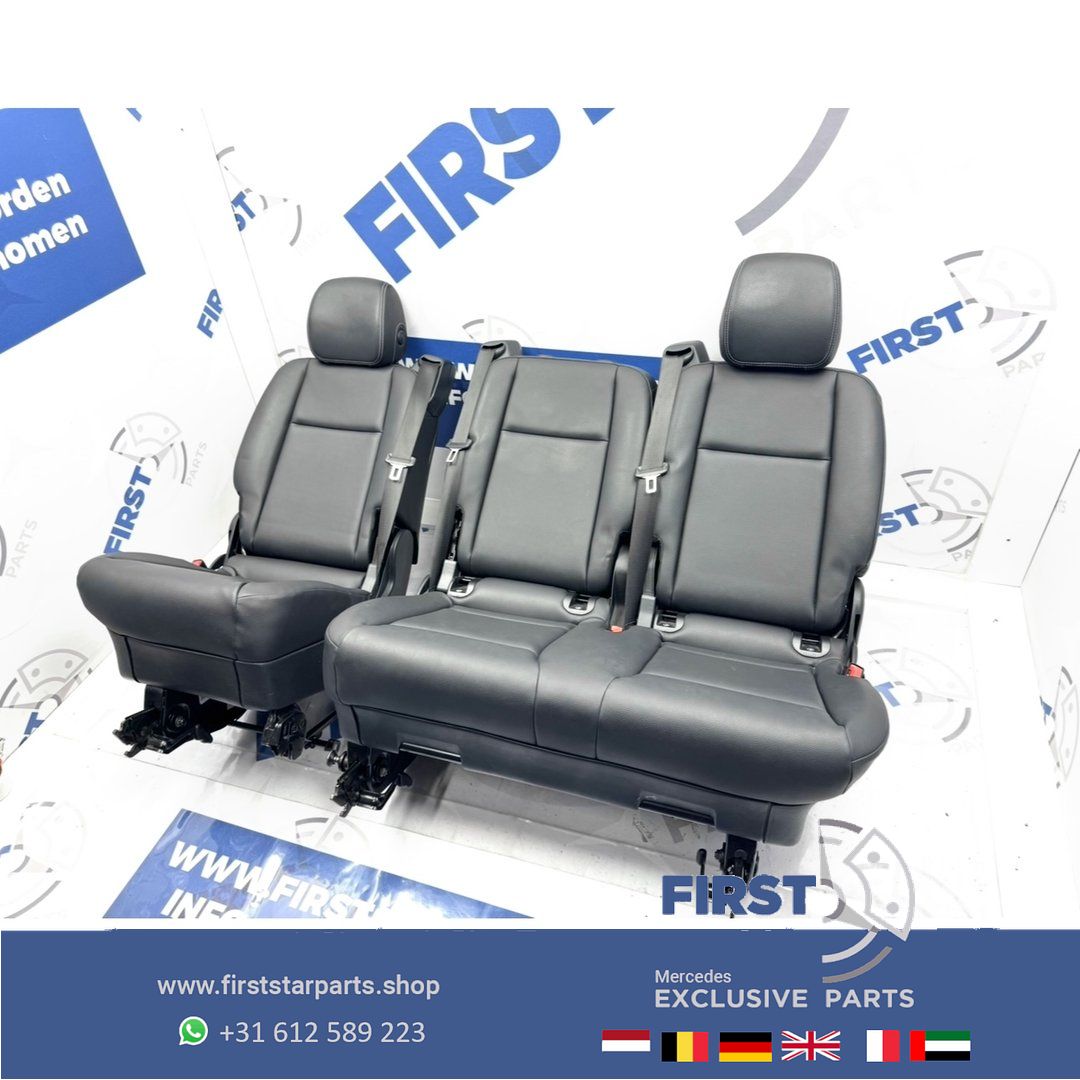 W447 VITO / V Clase ACHTERBANK ZWART LEER interieur Mercedes VClase 2016-2023 ACHTER ZETELS 447 BEKLEDING STOELEN LEDER NEERKLAPBAAR SET VAN 3 (2+1) COMFORT EDITION chairs and bench usado en Menorca foto 2