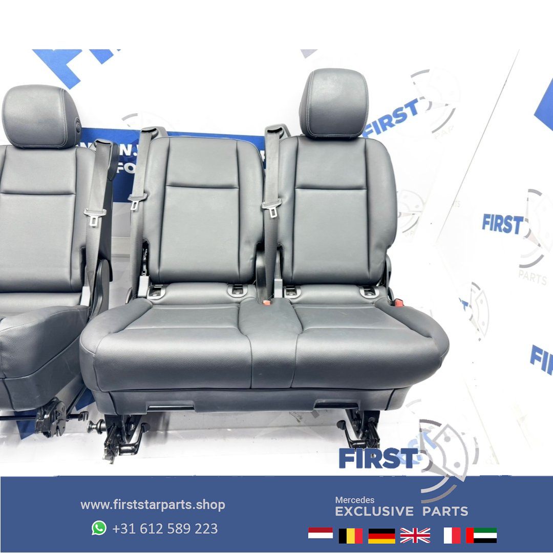 W447 VITO / V Clase ACHTERBANK ZWART LEER interieur Mercedes VClase 2016-2023 ACHTER ZETELS COMFORT 447 BEKLEDING STOELEN LEDER NEERKLAPBAAR SET VAN 3 (2+1) backseat usado en Menorca foto 5
