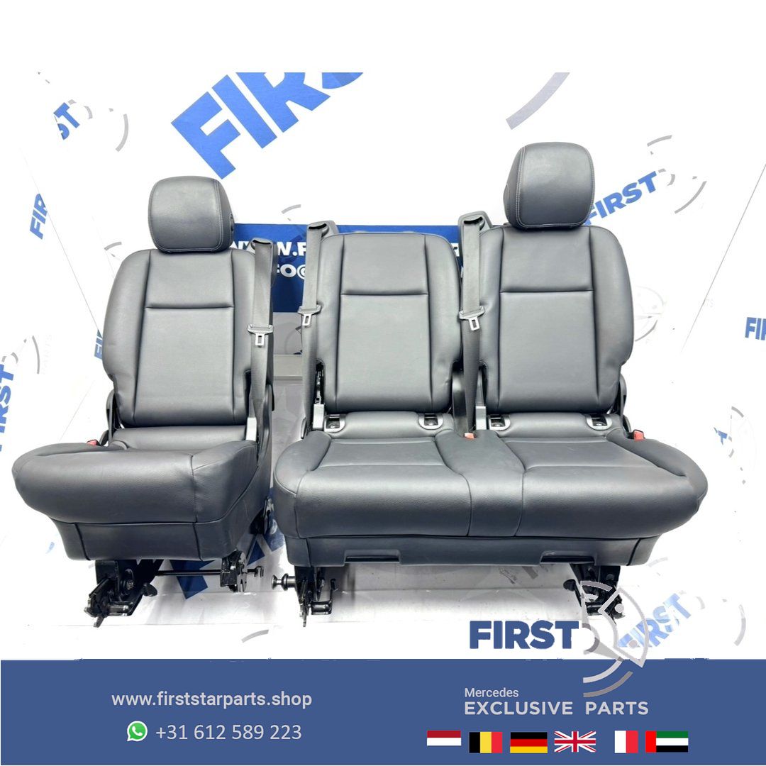 W447 VITO / V Clase ACHTERBANK ZWART LEER interieur Mercedes VClase 2016-2023 ACHTER ZETELS COMFORT 447 BEKLEDING STOELEN LEDER NEERKLAPBAAR SET VAN 3 (2+1) backseat usado en Menorca foto 19