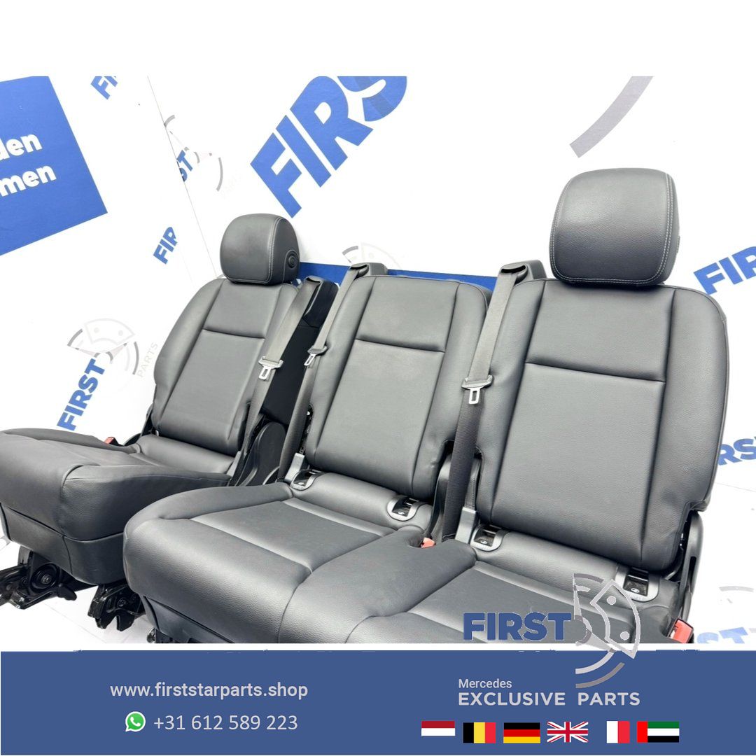 W447 VITO / V Clase ACHTERBANK ZWART LEER interieur Mercedes VClase 2016-2023 ACHTER ZETELS COMFORT 447 BEKLEDING STOELEN LEDER NEERKLAPBAAR SET VAN 3 (2+1) backseat usado en Menorca foto 6