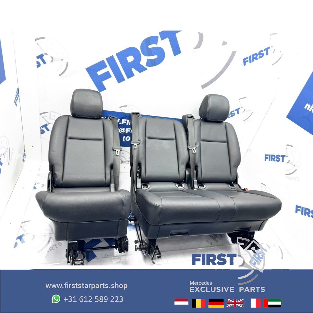 W447 VITO / V Clase ACHTERBANK ZWART LEER interieur Mercedes VClase 2016-2023 ACHTER ZETELS COMFORT 447 BEKLEDING STOELEN LEDER NEERKLAPBAAR SET VAN 3 (2+1) backseat usado en Menorca foto 3