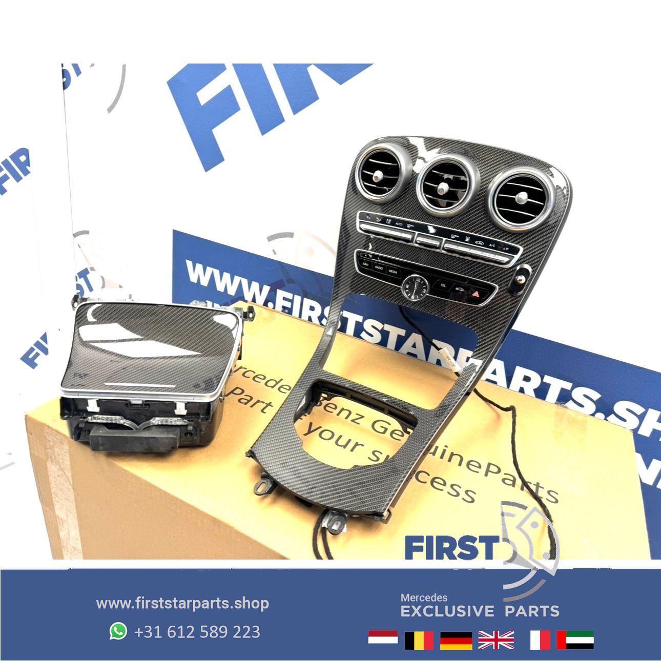 W205 W253 C63 GLC63 AMG CARBON MIDDENCONSOLE C63s GLC63s originalineel MB A2056803801 63 Mercedes C Clase A205 C205 W205 S205 X253 C253 2014-2018 A 205 680 38 01 centre console usado en Menorca
