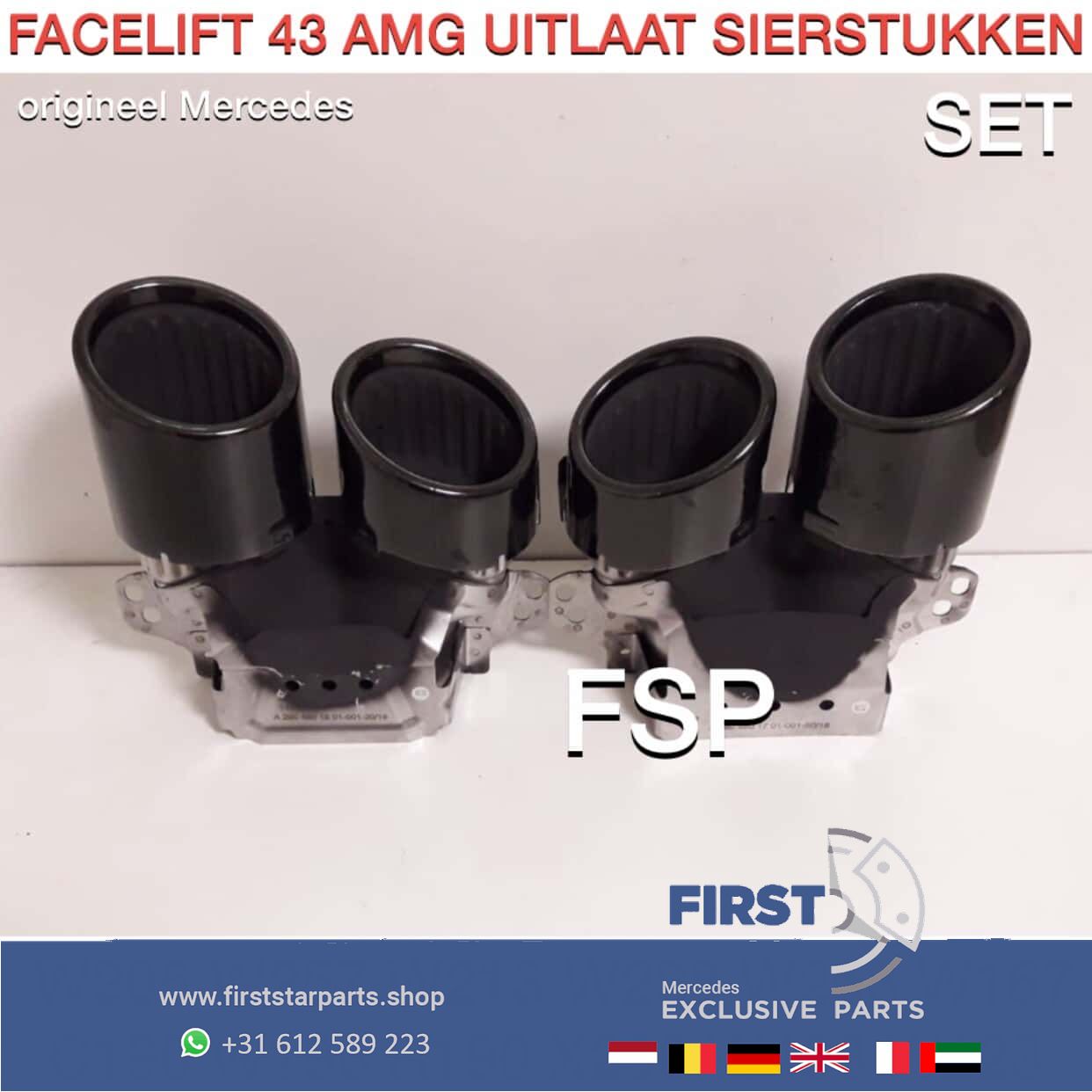 FACELIFT 43 AMG escape SIERSTUKKEN SET ZWART C43 E43 GLC43 GLE43 CLS53 G GT GTR S Clase originalINEEL Mercedes L/R exhaust decoration usado en Menorca