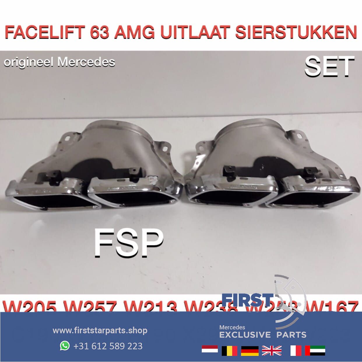 W205 C63S AMG FACELIFT escape SIERSTUKKEN CHROOM originalineel C Clase 2018-2021 63 AMG LINKS/RECHTS exhaust decoration usado en Menorca foto 2