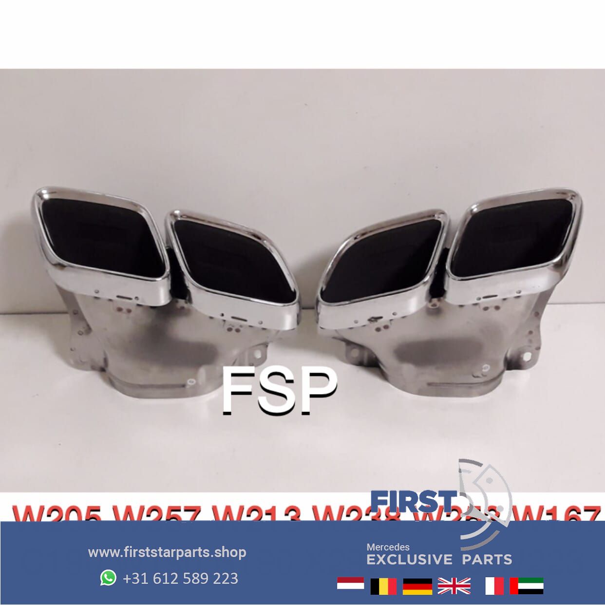 W205 C63S AMG FACELIFT escape SIERSTUKKEN CHROOM originalineel C Clase 2018-2021 63 AMG LINKS/RECHTS exhaust decoration usado en Menorca