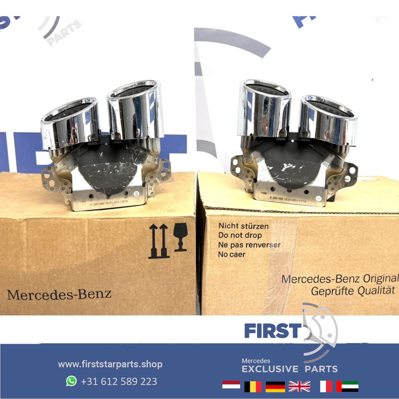 W177 V177 W118 A45S CLA45S AMG escapeSIERSTUKKEN SET CHROOM originalineel Mercedes A CLA Clase 2018-2021 LINKS/RECHTS SET exhaust decoration usado en Menorca foto 9