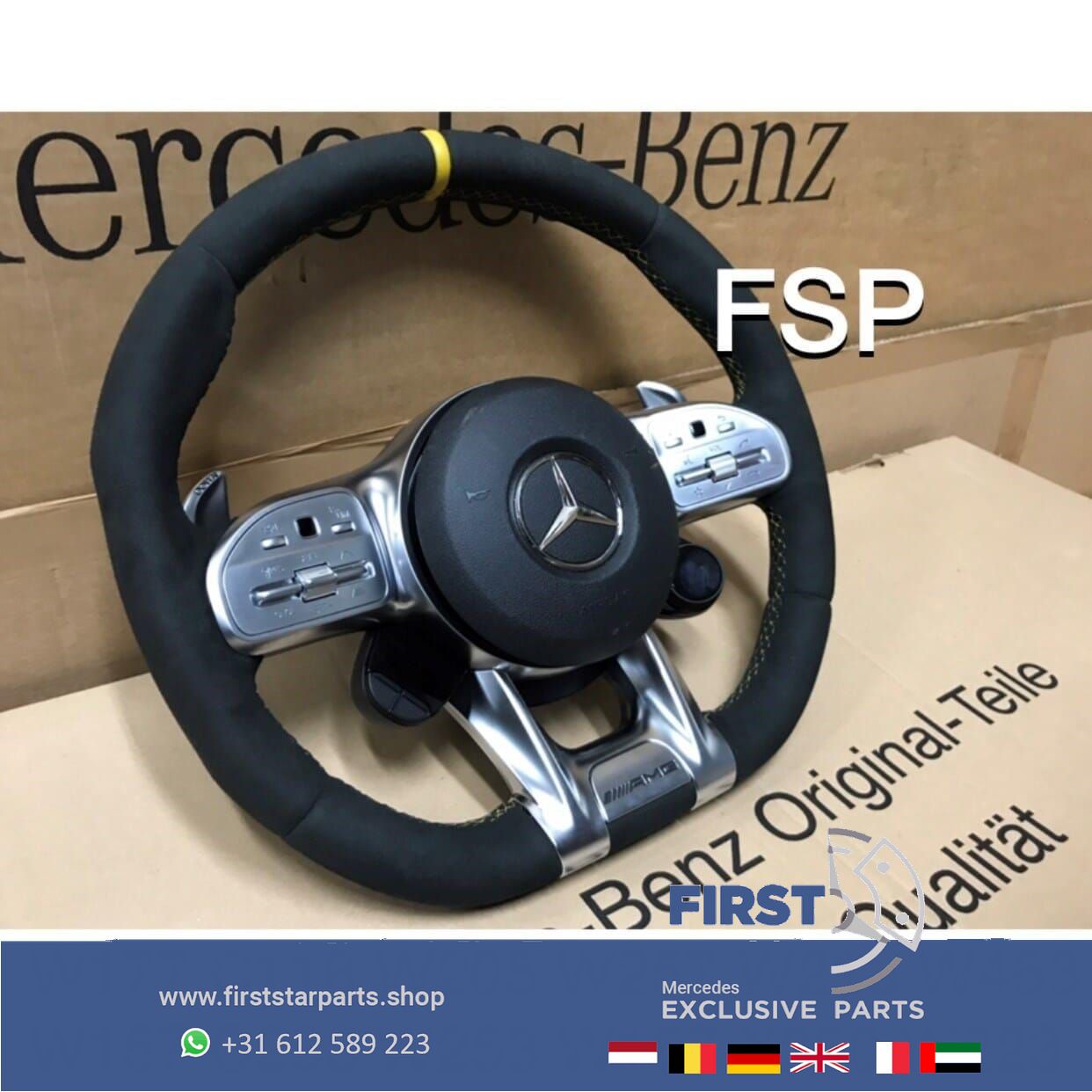 A0004600109 9E38 originalINEEL Mercedes 35 43 45 53 63 AMG STUUR 2020 Alcantara QRB FACELIFT A B C CLA CLS E G GLA GLC GLE GT GTR S Clase 63 AMG steering wheel usado en Menorca