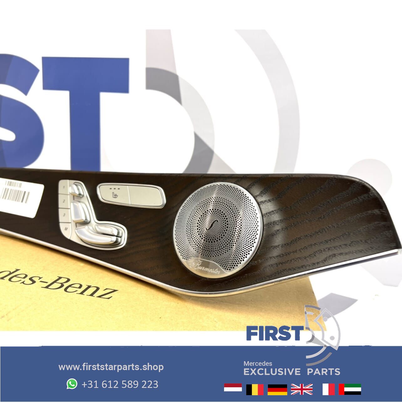 W205 deurlijsten bruin hout burmester memory Mercedes C Clase 205 Te koop aangeboden DEURLIJST / PORTIER LIJST Mercedes C Clase 2014-2021 A205 C205 / C43 C63 C63S AMG (W205 CABRIO COUPÉ - uitvoering: WORTEL HOUT - originalineel Mercedes AMG - gebru door upholstery door panel set of 2 usado en Menorca
