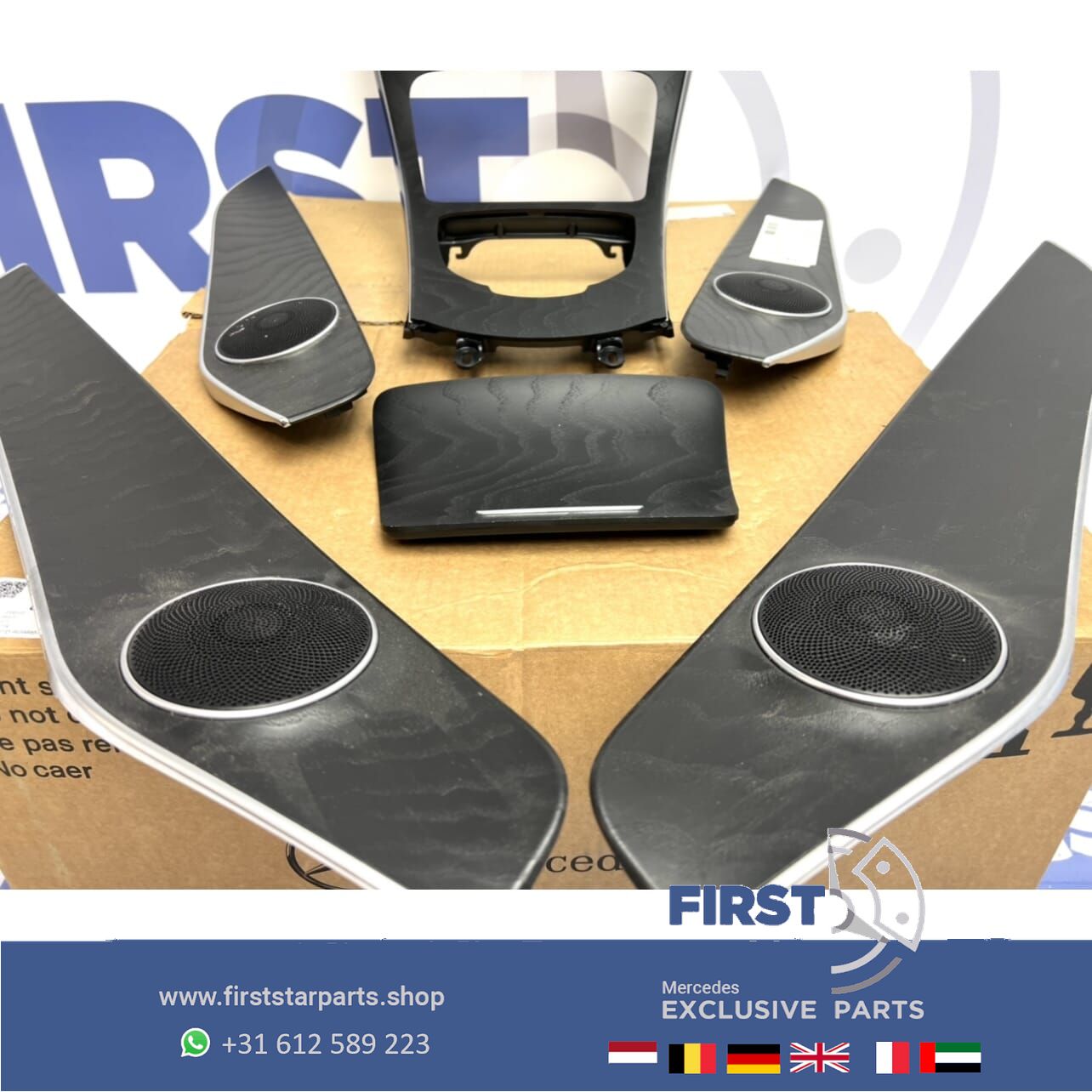 W205 INTERIEUR LIJSTEN SET ESSEN HOUT Mercedes C Clase middenconsole + deurlijsten essenhout set originalineel AMBIENT VERLICHTING interior frames set usado en Menorca foto 5