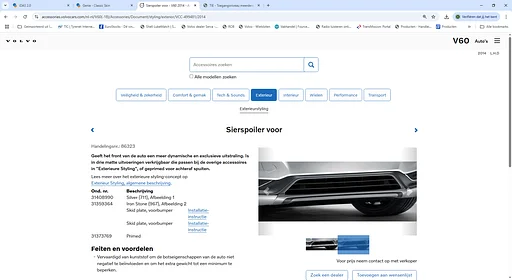 Volvo 31408990  sierspoiler voorbumper  kleur silver , geschikt voor S/V60  2011-2018