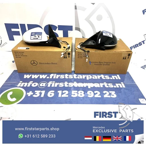 W223 S klasse S63 AMG VOL OPTIE SPIEGEL SET LINKS + RECHTS ZWART Mercedes S Klasse BUITENSPIEGELS met DODEHOEK 2021-2024 LINKER + RECHTER ZIJSPIEGEL COMPLEET ORIGINEEL MB MIRROR