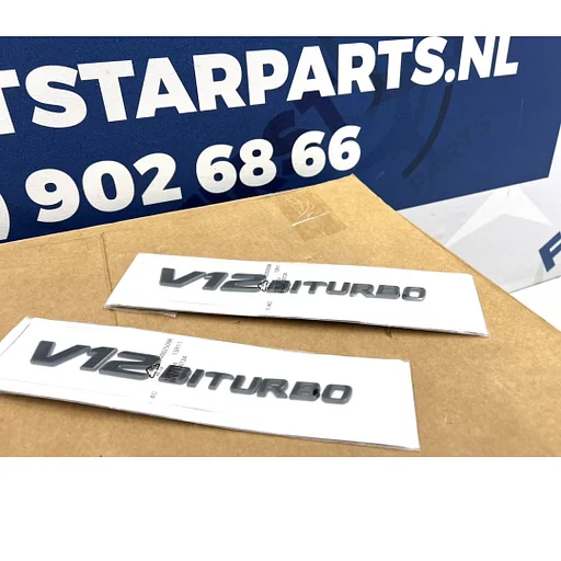 V12 BI TURBO zijscherm EMBLEEM LOGO BADGE Mercedes BI TURBO 63 SET C CLS E G GLC GLE S Klasse ZWART LINKS+RECHTS V 12