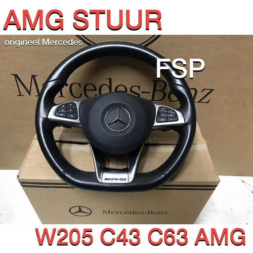 W205 W253 AMG STUUR + AIRBAG Mercedes C GLC KLASSE 2014-2020 C43 GLC43 C63 GLC63 AMG ORIGINEEL ZWART STUURWIEL LEER FLIPPERS
