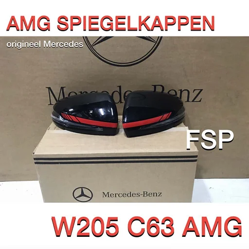 W205 S205 AMG SPIEGELKAP SET LINKS + RECHT Mercedes C43 C63 AMG SPIEGEL KAPPEN ZWART met rode edition 1 sticker