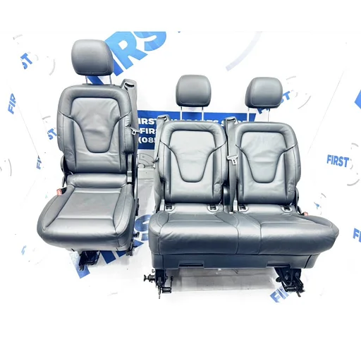 W447 VITO / V KLASSE ACHTERBANK ZWART LEER interieur Mercedes VKlasse 2016-2023 ACHTER ZETELS COMFORT 447 BEKLEDING STOELEN LEDER NEERKLAPBAAR SET VAN 3 (2+1)