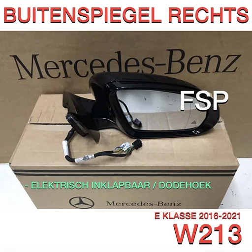 W213 E KLASSE BUITENSPIEGEL RECHTS Elek.Inklapbaar Dodehoek Assist SPIEGEL COMPLEET AMG LINE ZWART 2016-2021