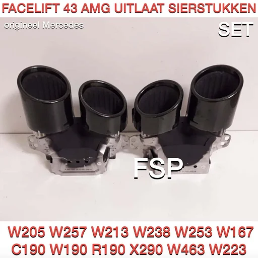 FACELIFT 43 AMG UITLAAT SIERSTUKKEN SET ZWART C43 E43 GLC43 GLE43 CLS53 G GT GTR S Klasse ORIGINEEL Mercedes L/R