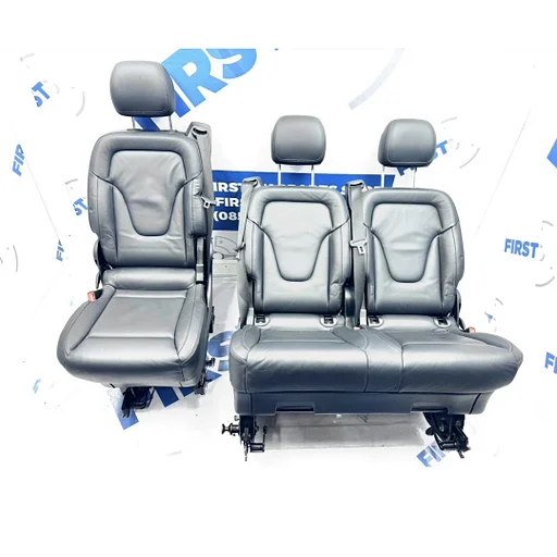 W447 VITO / V KLASSE ACHTERBANK ZWART LEER interieur Mercedes VKlasse 2016-2023 ACHTER ZETELS 2+1 COMFORT 447 BEKLEDING STOELEN LEDER NEERKLAPBAAR SET VAN 3 (2+1)