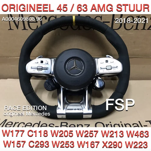 2021 AMG STUUR + AIRBAG A45 CLA45 C63 E63 GLC63 GLE63 GT63 G63 W177 W118 W205 W213 W253 W223 W468 W257 ORIGINEEL EDITION 1 RACE STUURWIEL GELE STIK Mercedes