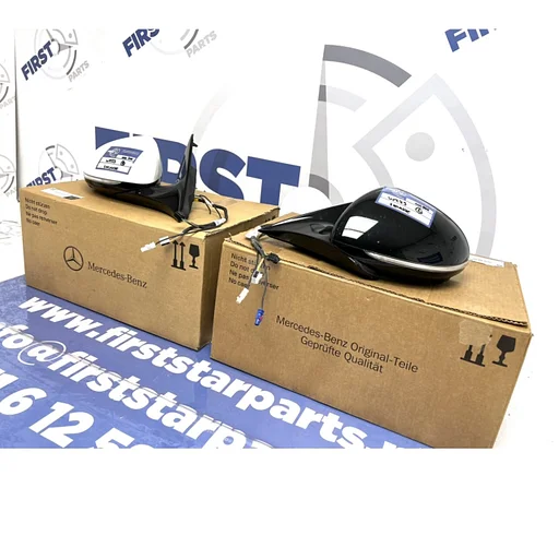 W223 S klasse S63 AMG VOL OPTIE SPIEGEL SET LINKS + RECHTS ZWART Mercedes S Klasse BUITENSPIEGELS met DODEHOEK 2021-2024 LINKER + RECHTER ZIJSPIEGEL COMPLEET ORIGINEEL MB MIRROR
