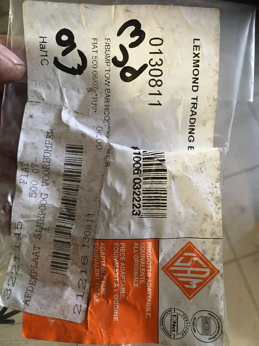 Fiat 500  2015 Afdekkapje sleepoog Nieuw