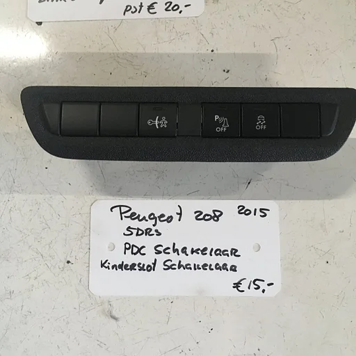 Peugeot 208 1.2 3 cil 5bak 5drs 2015 Kinderslot schakelaar PDC schakelaar