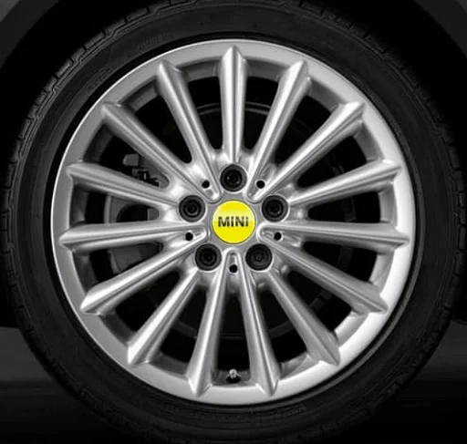 Mini naaf embleem logo set velg 56mm bright yellow nieuw 36132354151 2354151