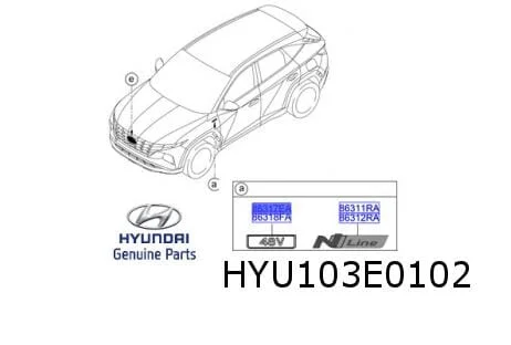 Hyundai embleem tekst "48V" op voorscherm Rechts Origineel! 86318N7010