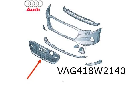 Audi E-tron (12/18-1/23) voorbumpergrille midden (T94 glossy black) Origineel! 4KE853651T94