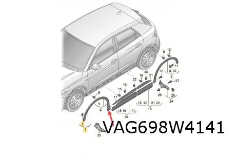 Audi Q4 e-tron (5/21-) wielkuiplijst Links op voorscherm (GRU te spuiten) Origineel! 89A853717CGRU