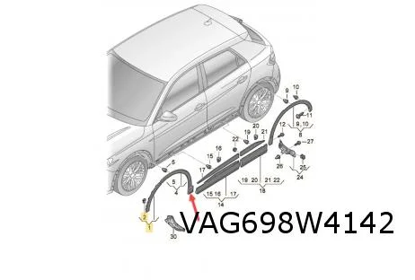Audi Q4 e-tron (5/21-) wielkuiplijst Rechts op voorscherm (GRU te spuiten) Origineel! 89A853718CGRU