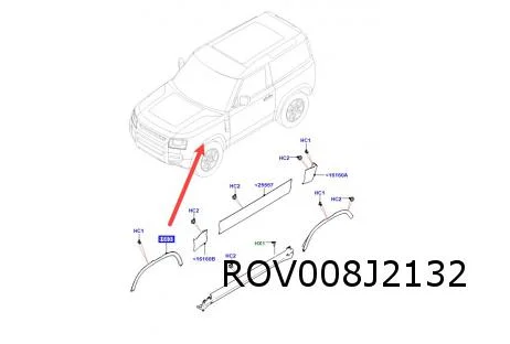 Land Rover New Defender (12/19-) Wielkuiplijst Rechts voor (Ceres Silver Satin) Origineel! LR157151