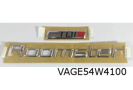 Skoda Roomster (8/06-6/15) embleem tekst "Roomster TDI" (KTP chrome / rood / zwart) Origineel! 5J0853687JKTP
