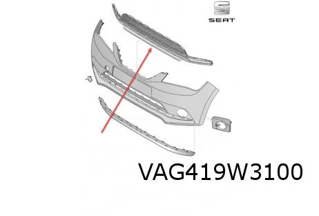 Seat e-Mii (7/19-) Voorbumpergrille onder (9B9 satijnzwart) Origineel! 1SL853677B9B9