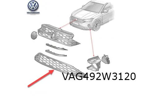 Volkswagen Taigo (2/22-) voorbumpergrille (RYP satijnzwart/chrome) Origineel! 2G7853671BRYP