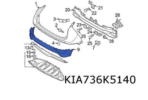 Kia Niro (5/22-) Achterbumper onderste deel met 2 sensorgaten Origineel! 86650AO030