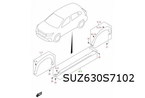 Suzuki S-Cross (1/22-) (JY / AKK) dorpelafdekking Rechts (5PK zwart) 7723063T005PK
