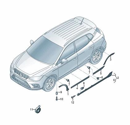 Seat Arona (11/17-)  Dorpel 2-4-5 deurs SIDESKIRT Rechts 6F98538529B9 RESTPARTIJ! H