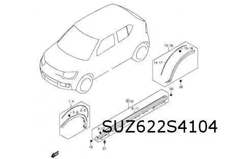Suzuki Ignis (1/17 - 4/20) (ATK412) (MF) wielkuiplijst Rechts achter zwart Origineel! 7725062R105PK