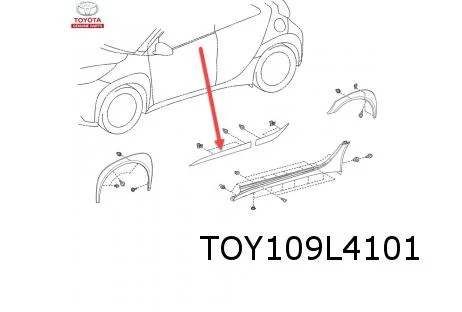 Toyota Aygo X (3/22-) stootlijst voorportier Links (zwart / chili 2VH) Origineel! 75072YP010B2