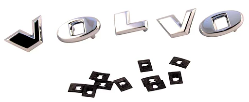 Volvo Letterset VOLVO zilver Amazon motorkap +P1800 koffer origineel +clips Volvo onderdeel nr 276375