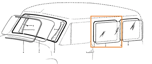 Volvo glas duett midden B-C stijl  alleen gebruikt beschikbaar links of rechts bruikbaar Volvo onderdeel nr 655894