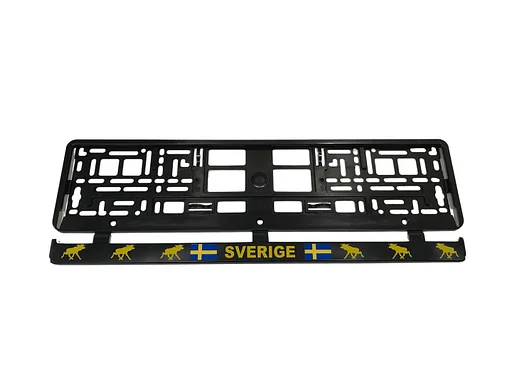 Volvo Kentekenplaat houder Sverige Zweden met Zweedse vlag en eland 140  145 Volvo onderdeel nr 34193
