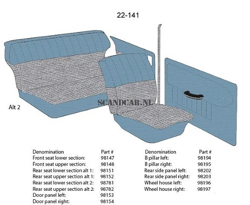 Volvo Bekleding PV544 achterbank hoes zitting blauw 22-141 (type 2 ) Volvo onderdeel nr 98781