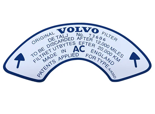 Volvo Sticker voor luchtfilter SU B18B B18D PV544 73606 Volvo onderdeel nr 73606S