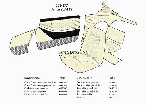 Volvo bekleding p1800s stoel rug kleur 302-177 Volvo onderdeel nr 665583